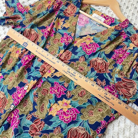 Worthington Vintage Women's 16 Floral Button Down Hippie Blouse Maximailst Art - Picture 5 of 9